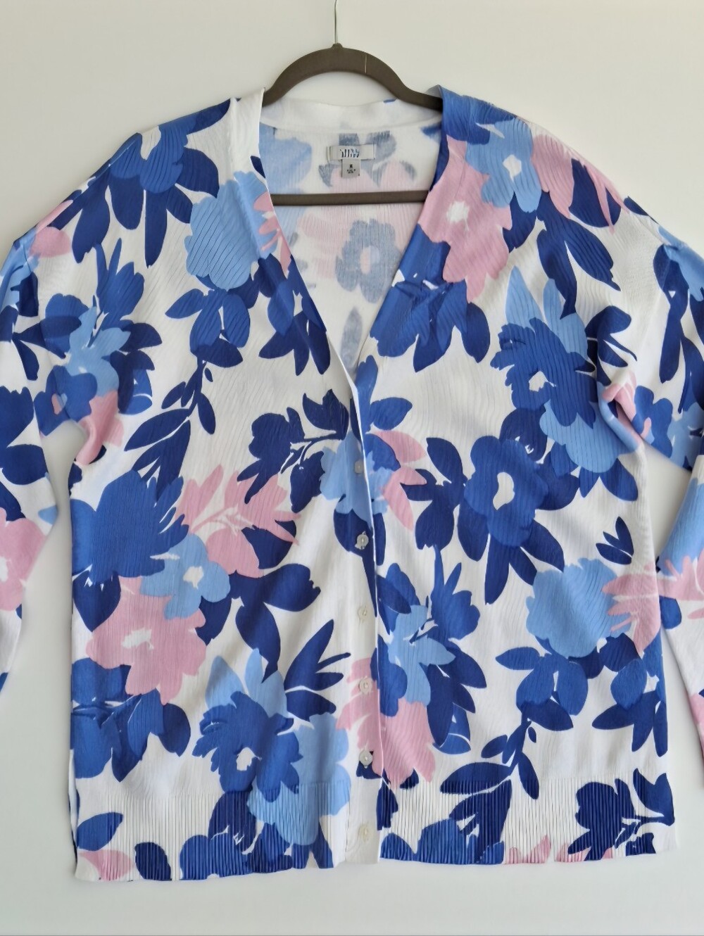 Croft & Barrow Womens Blue and White  Floral Knit Sweater Size XL